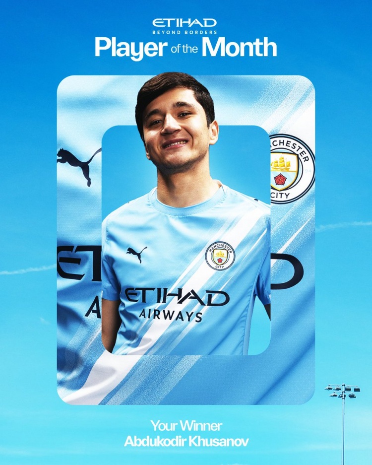 华体会体育-出战全部8场比赛，曼城官方：胡桑诺夫当选球队1月最佳球员